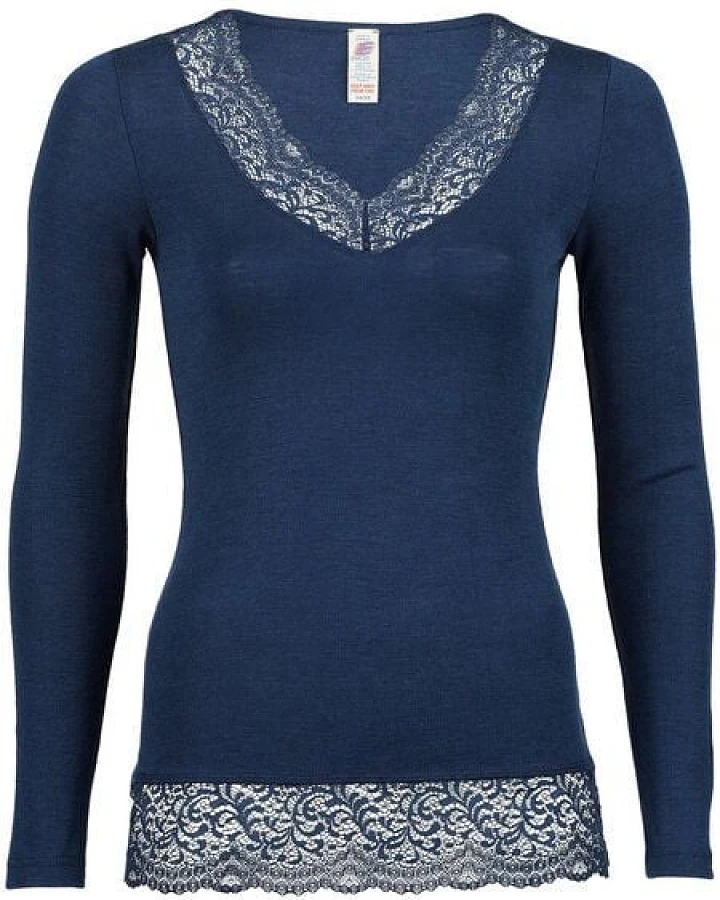 Engel Natur Damen Langarm-Shirt mit Spitze Bio-Wolle/Seide