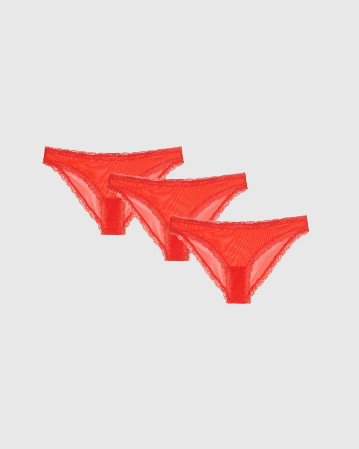 Understatement Damen vegan Multipack Bikini Slips Mesh Lace Trim Fiery Red