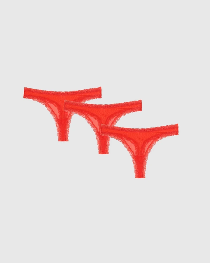 Understatement Damen vegan Multipack Mesh Lace Trim Thong Fiery Red