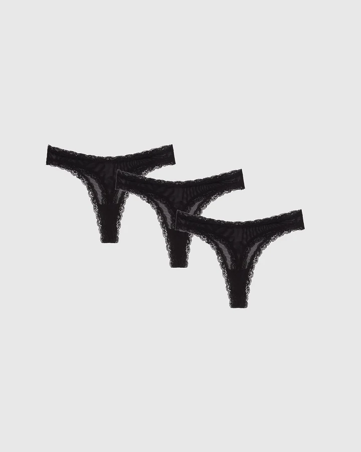 Understatement Damen vegan Multipack Thong Mesh Lace Trim Schwarz