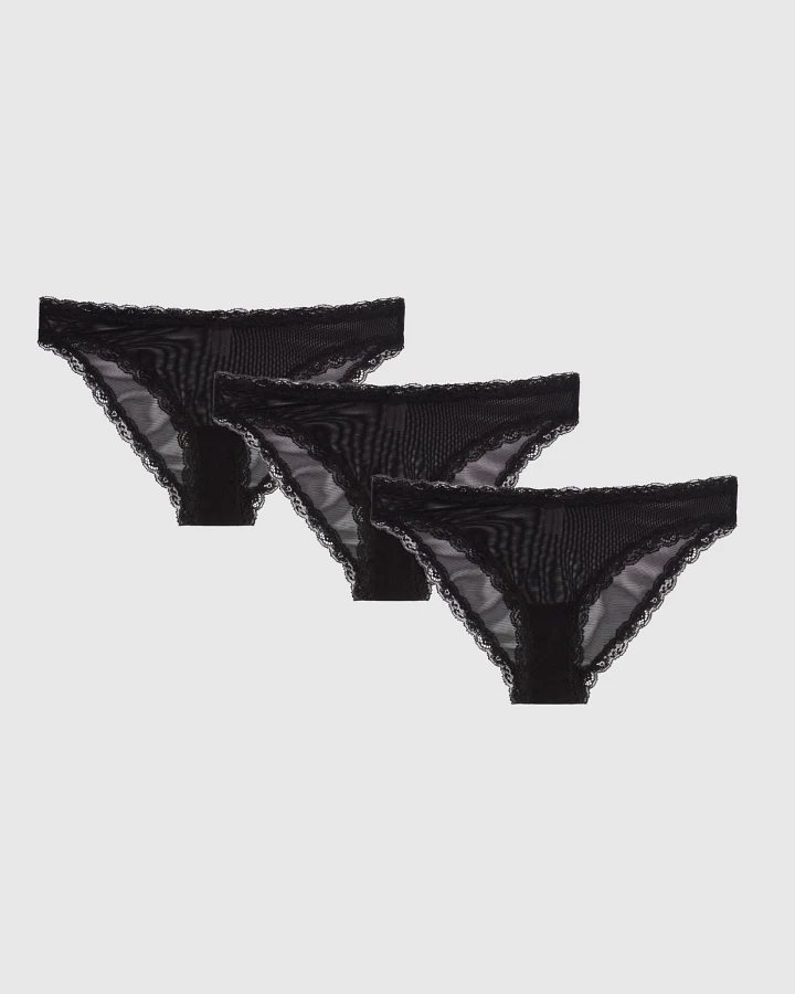 Understatement Damen vegan Multipack Bikini Slips Mesh Lace Trim Schwarz