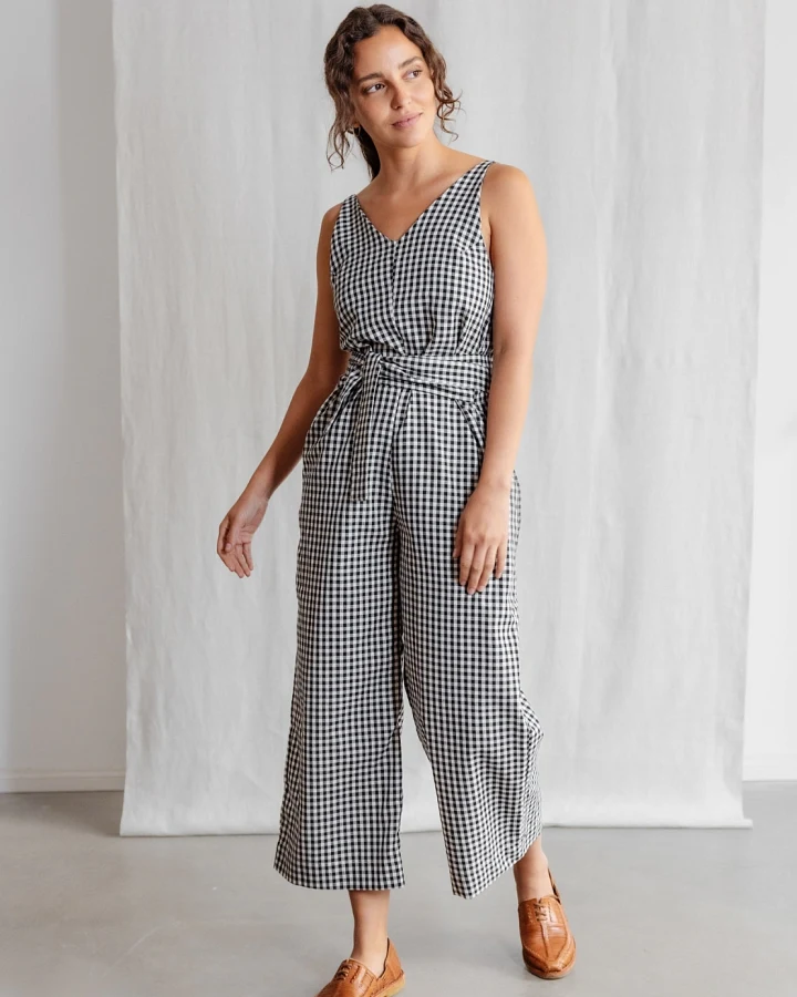 Jyoti Fair Works Damen vegan Jumpsuit Biologisch Baumwolle Parva Kariert