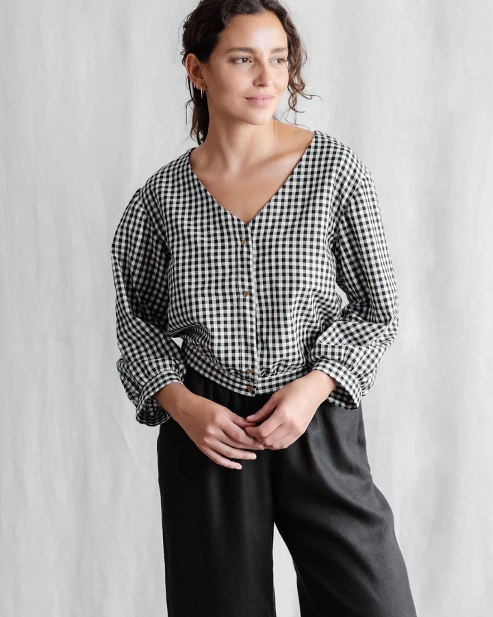 Jyoti Fair Works Damen vegan Bluse Sahay Kariert