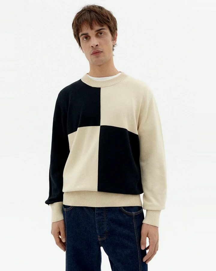 Thinking MU Herren vegan Strickpullover Khem Schwarz & Beige