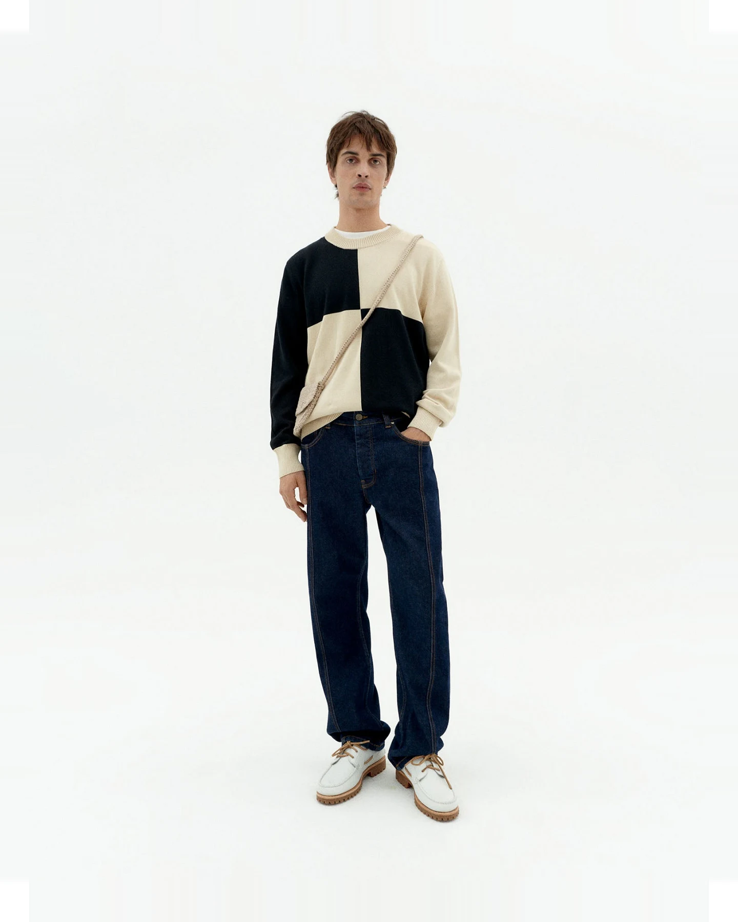 Thinking MU Herren vegan Strickpullover Khem Schwarz & Beige – Ansicht 2