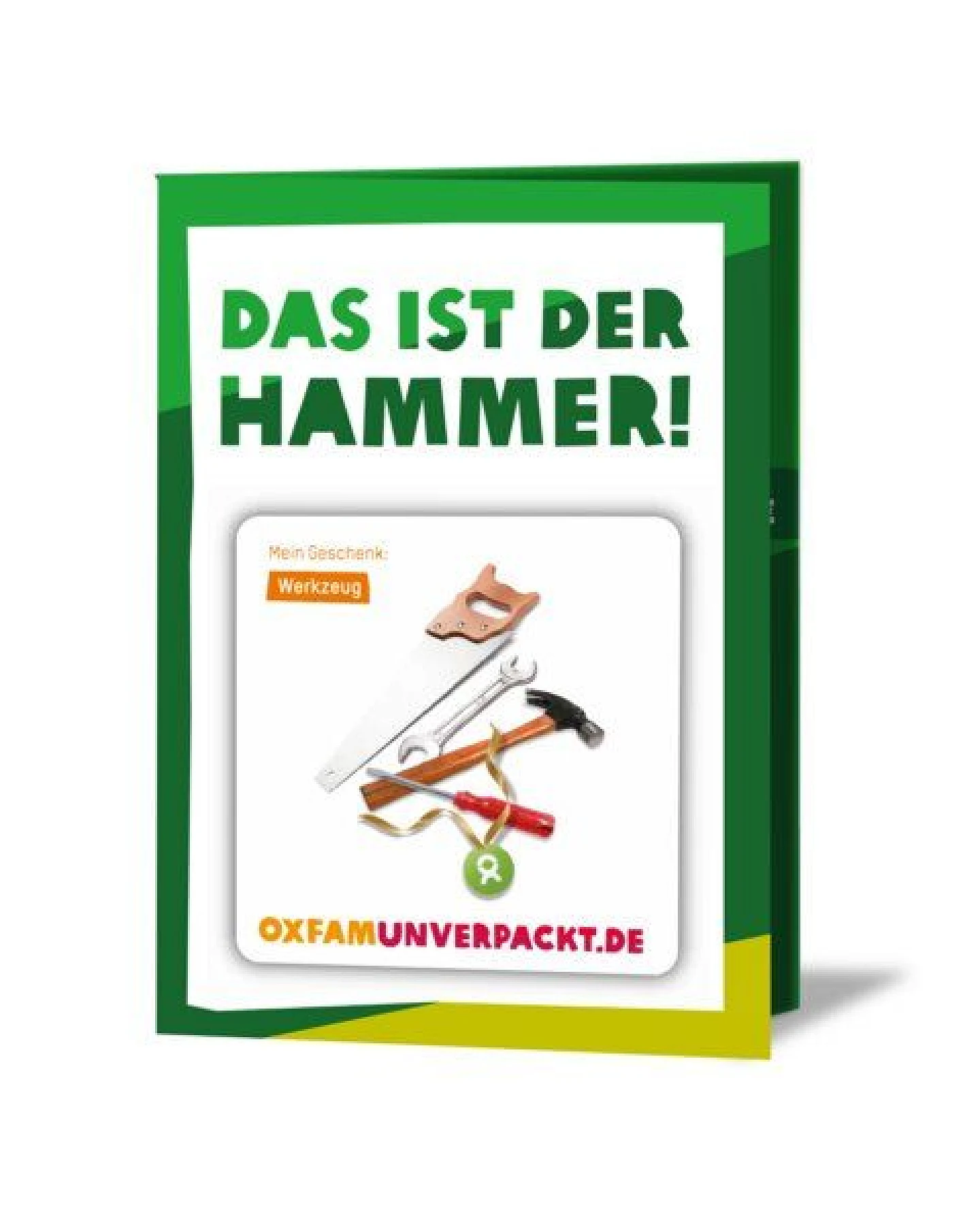 OxfamUnverpackt Spenden-Geschenk "Werkzeug" (Grußkarte mit Magnet) – Ansicht 2