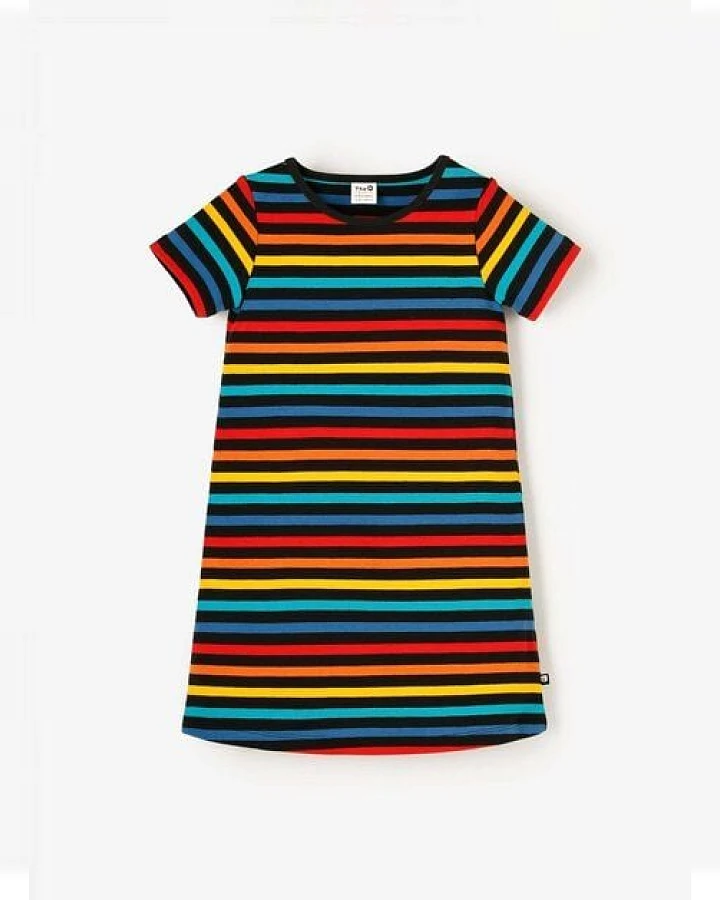 The QT veganes Kinder-Kleid – Bunte Streifen