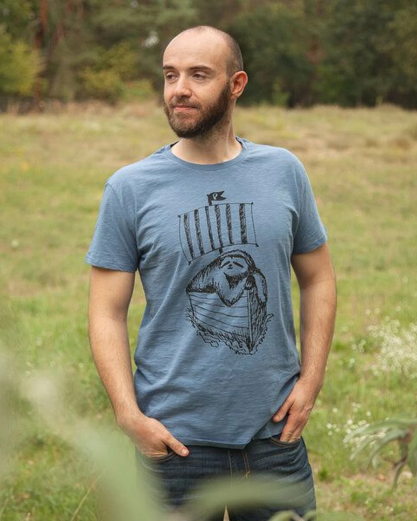 päfjes Felix Faultier - Fair gehandeltes Bio Männer T-Shirt - Slub Blue – Ansicht 2