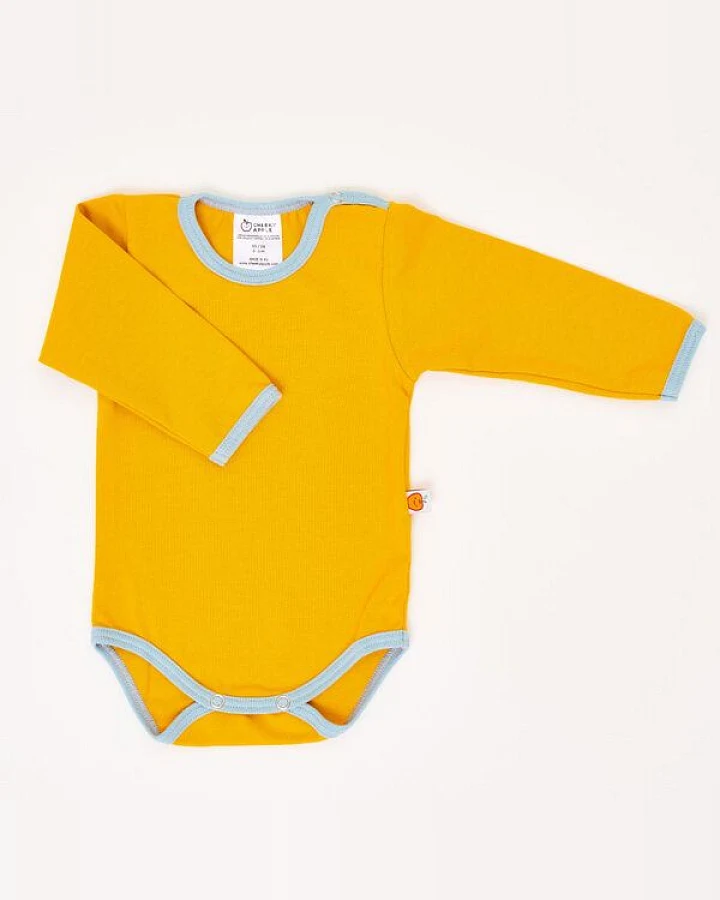 Cheeky Apple Langarm-Body aus Bio-Baumwolle "Jersey Senf/stone Blue" Gelb/Hellblau