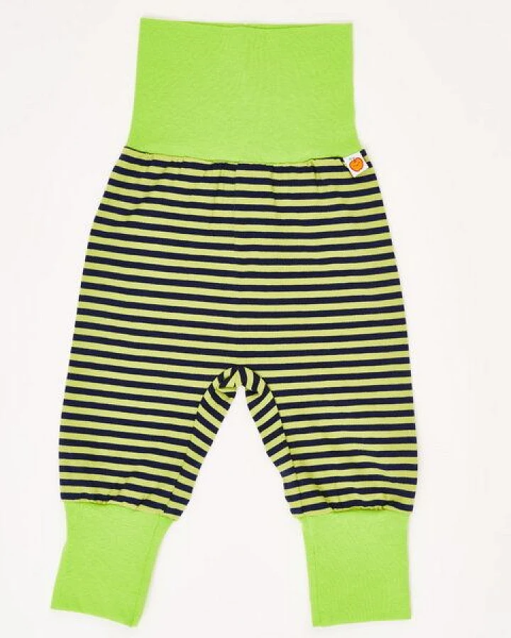 Cheeky Apple Pumphose aus Bio-Baumwolle "Lime-Petrol Ringel/Lime" Hellgrün/Dunkelblau