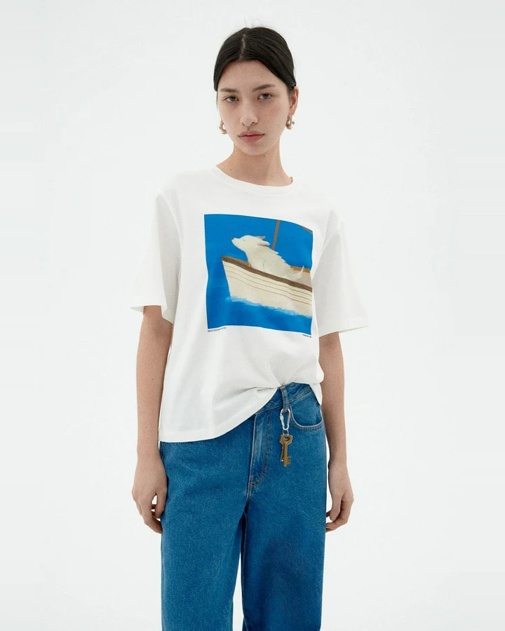 Thinking MU Damen vegan T-Shirt Matrosenhund Lucia Weiß