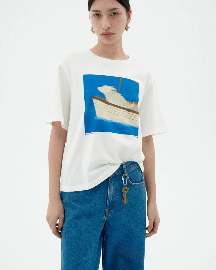 Thinking MU Damen vegan T-Shirt Matrosenhund Lucia Weiß