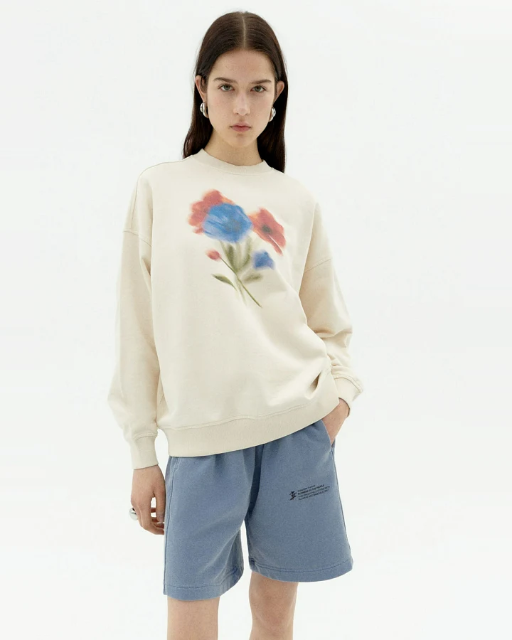 Thinking MU Damen vegan Sweatshirt Jimena Blurry Flower Weiß