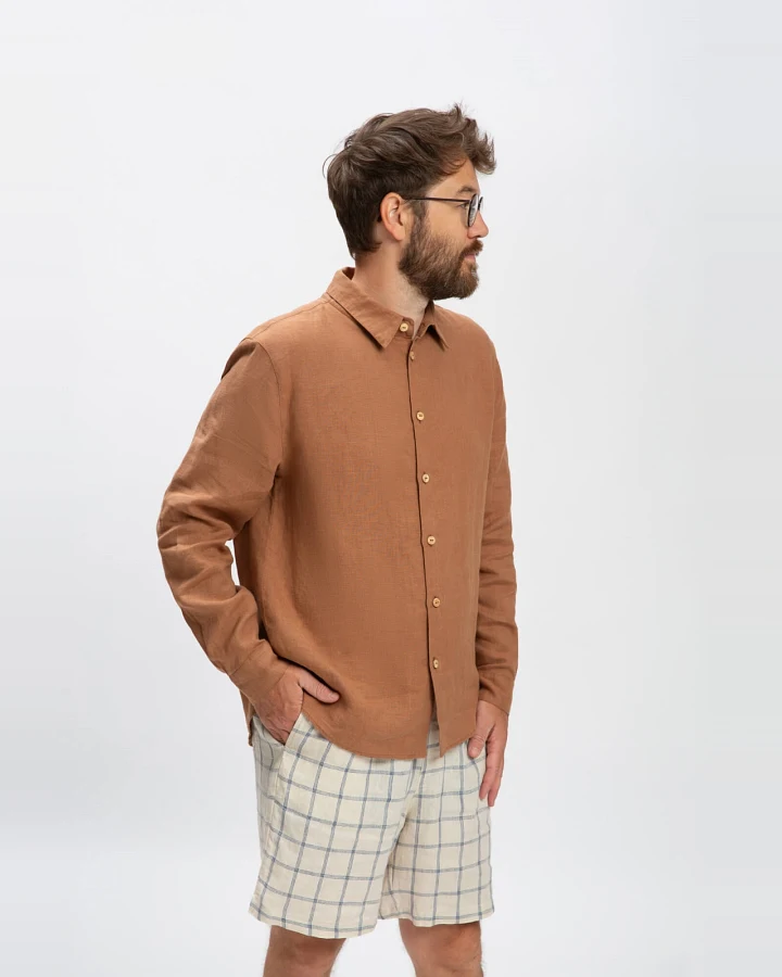 MATONA Herren vegan Hemd Casual Kaffee Braun