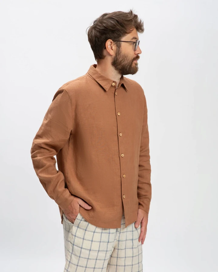 MATONA Herren vegan Hemd Casual Kaffee Braun