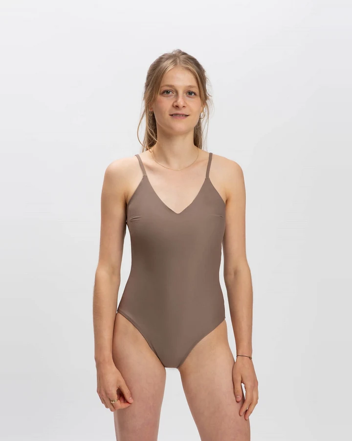 MATONA Damen vegan Badeanzug V-Ausschnitt Taupe