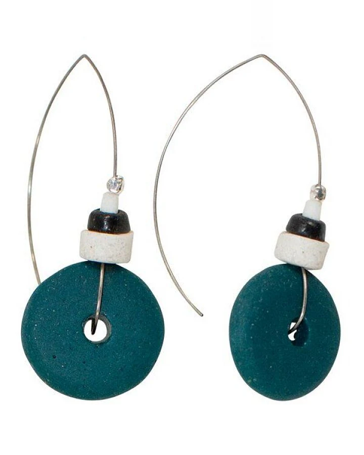 Karma Ohrringe - Full-Circle Upcycling Glasschmuck - Black & Teal - Global Mamas