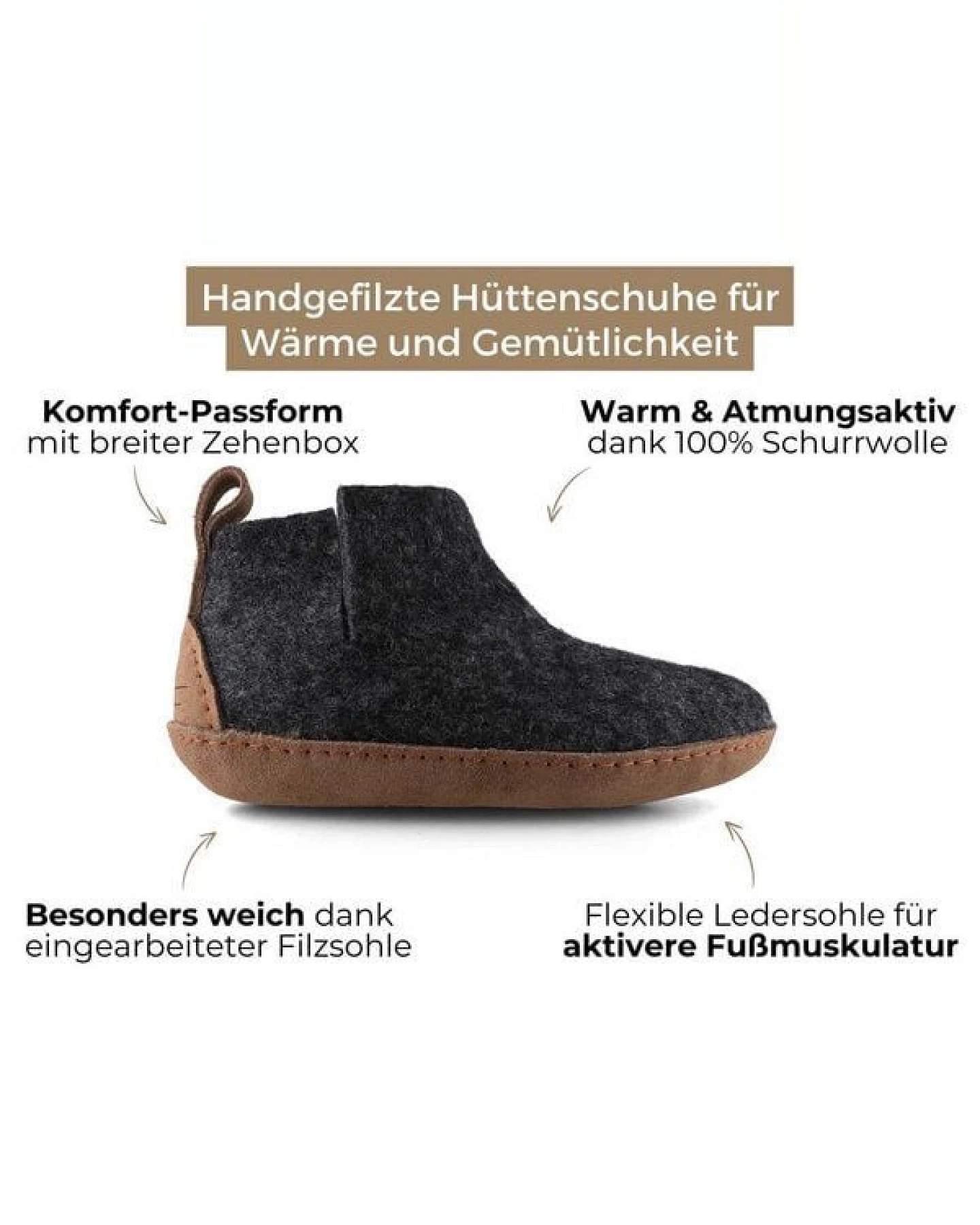 WoolFit Yeti Filzboots hohe Hausschuhe mit Ledersohle, handgefilzt aus 100% Wolle – Ansicht 3