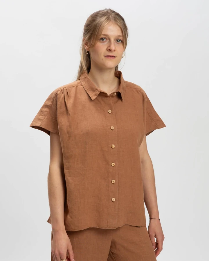 MATONA Damen vegan Leinenhemd Kaffeebraun