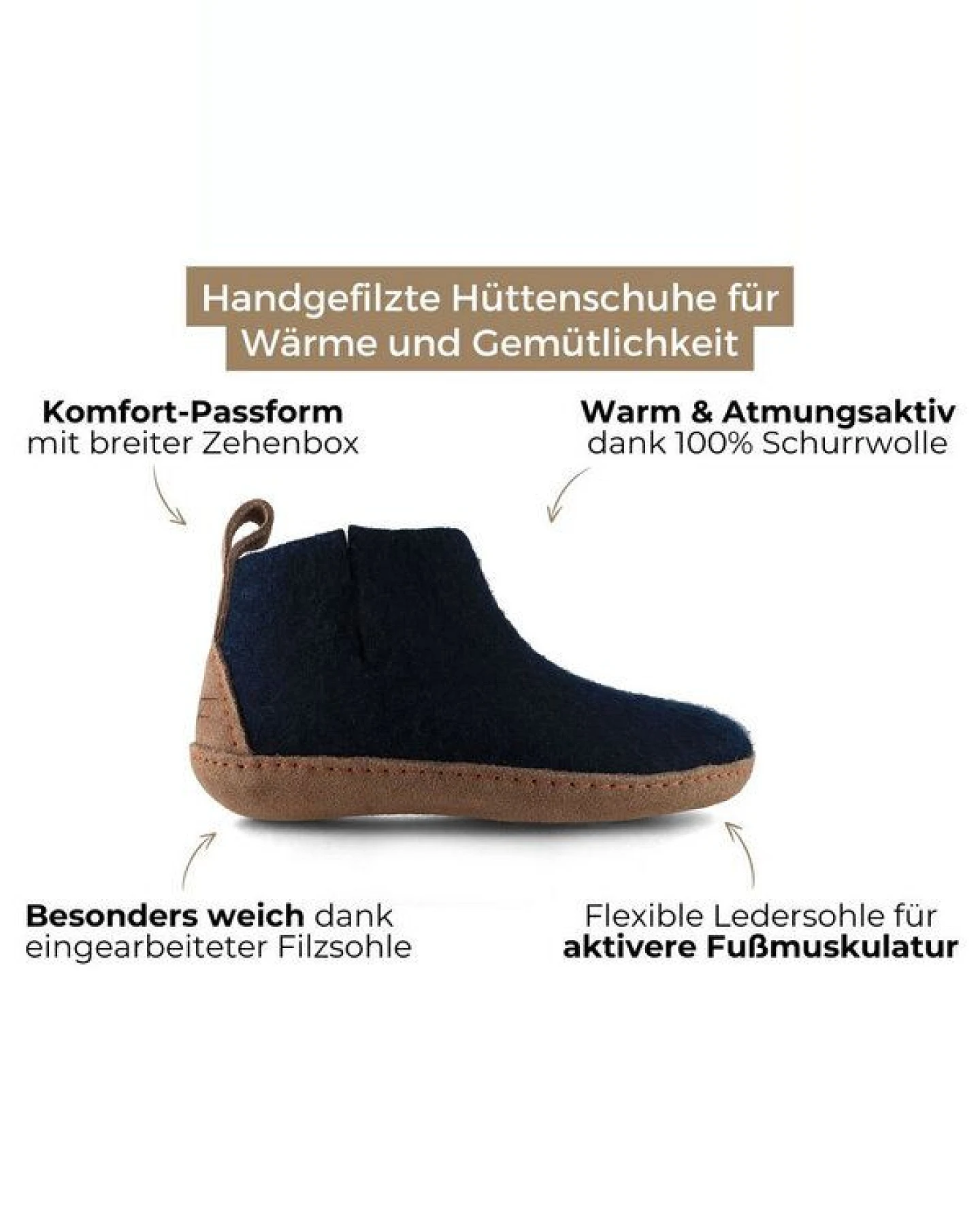 WoolFit Yeti Filzboots hohe Hausschuhe mit Ledersohle, handgefilzt aus 100% Wolle – Ansicht 3