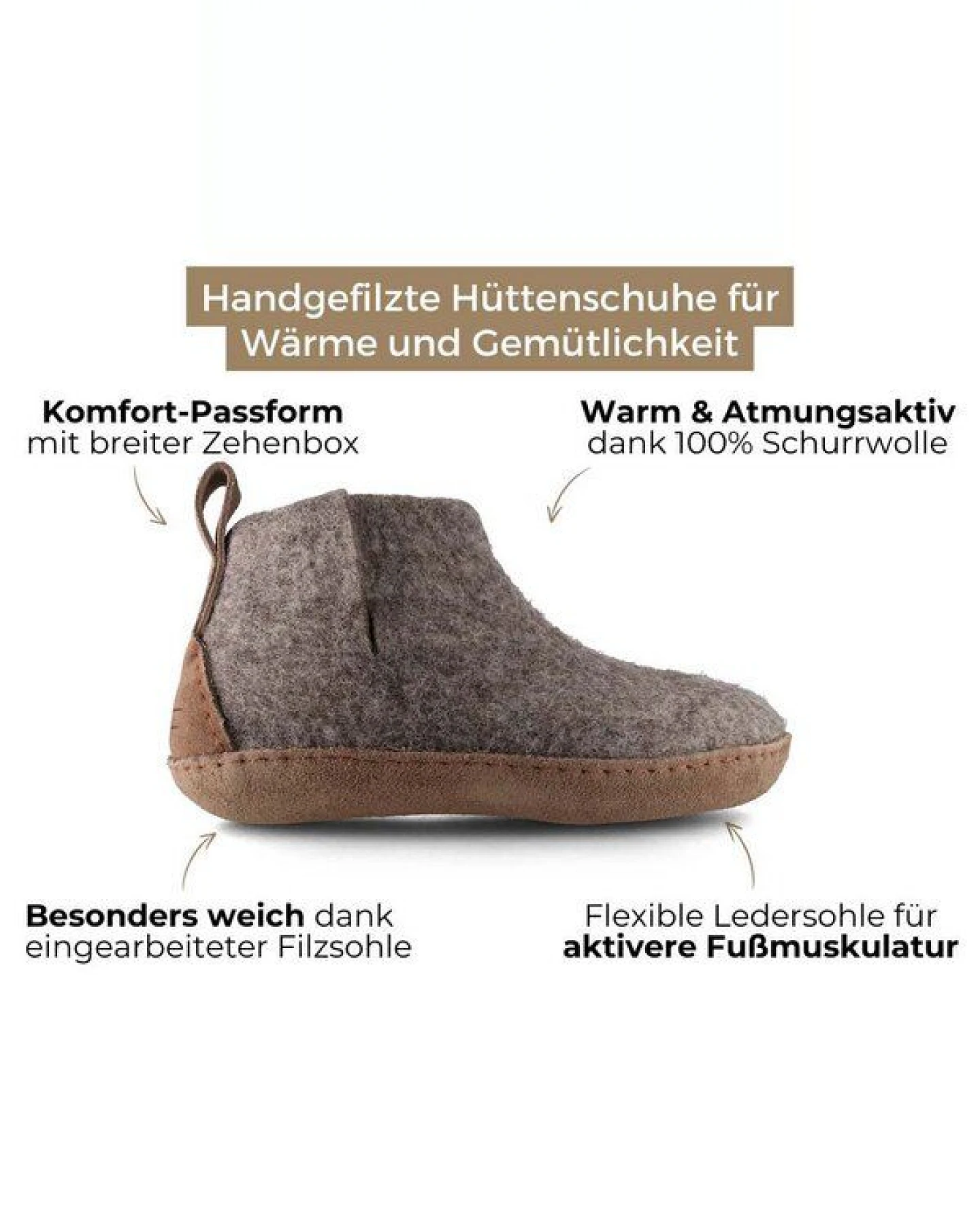 WoolFit Yeti Filzboots hohe Hausschuhe mit Ledersohle, handgefilzt aus 100% Wolle – Ansicht 3