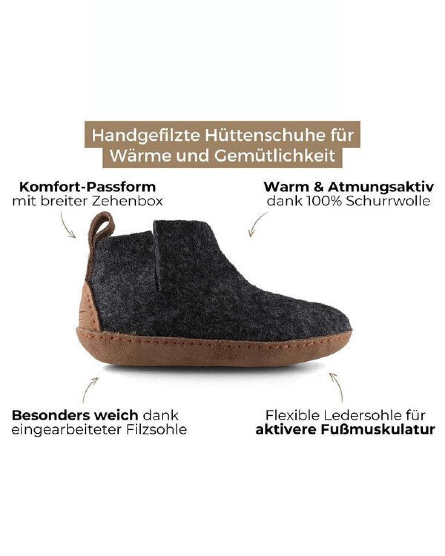 WoolFit Yeti Filzboots hohe Hausschuhe mit Ledersohle, handgefilzt aus 100% Wolle – Ansicht 3