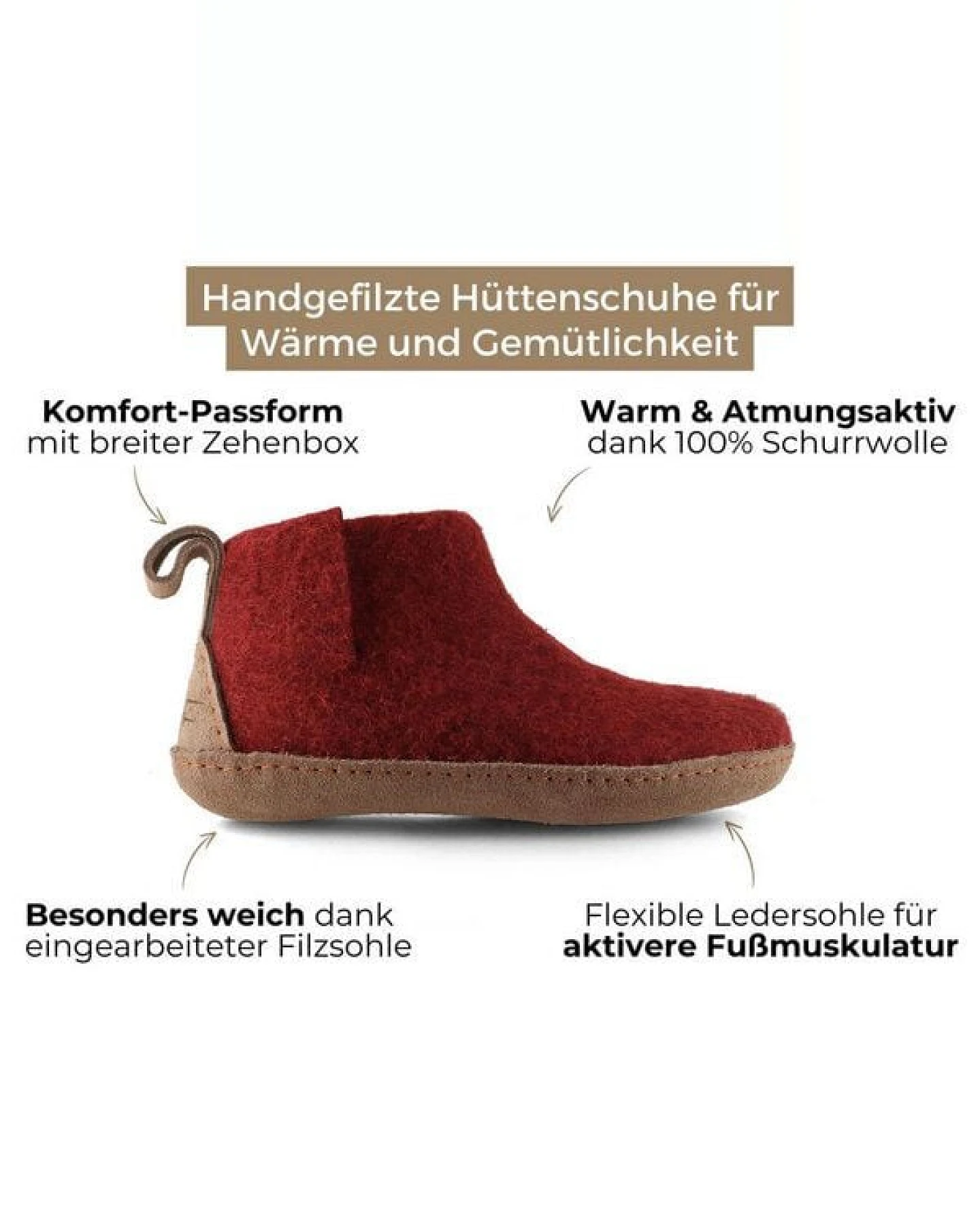WoolFit Yeti Filzboots hohe Hausschuhe mit Ledersohle, handgefilzt aus 100% Wolle – Ansicht 3