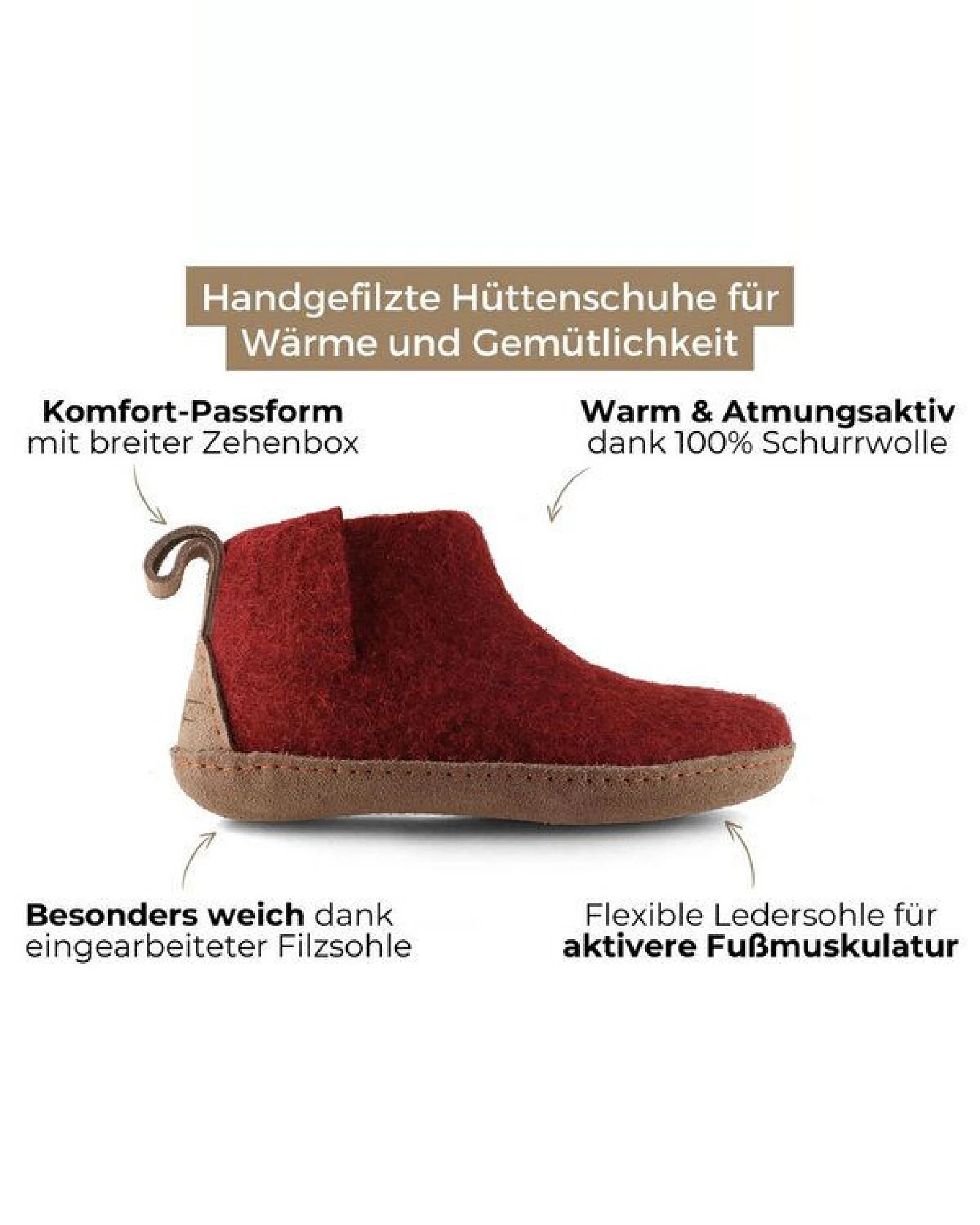 WoolFit Yeti Filzboots hohe Hausschuhe mit Ledersohle, handgefilzt aus 100% Wolle – Ansicht 3