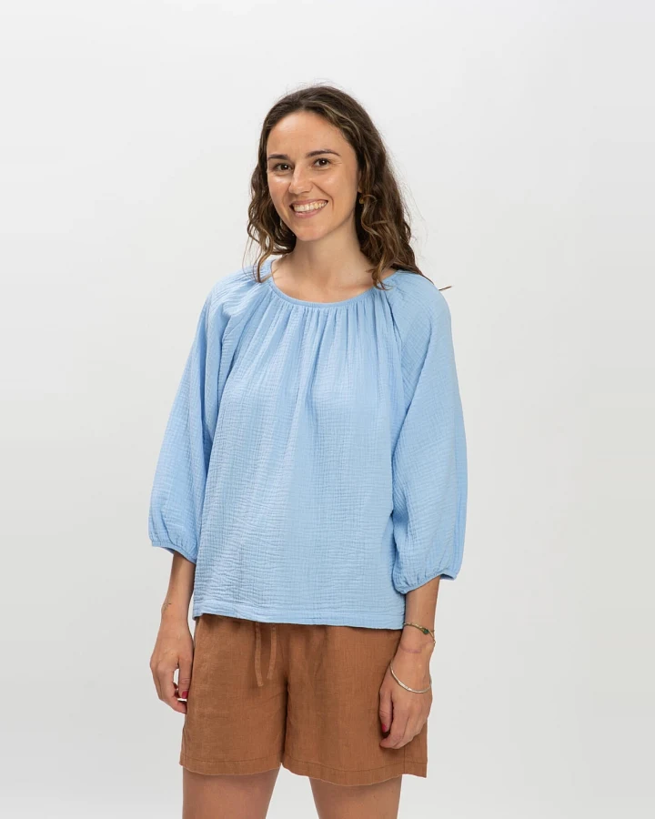 MATONA Damen vegan Bluse Musselin Puder Blau