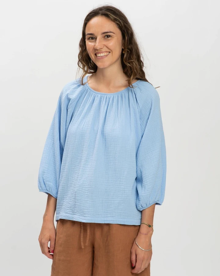 MATONA Damen vegan Bluse Musselin Puder Blau