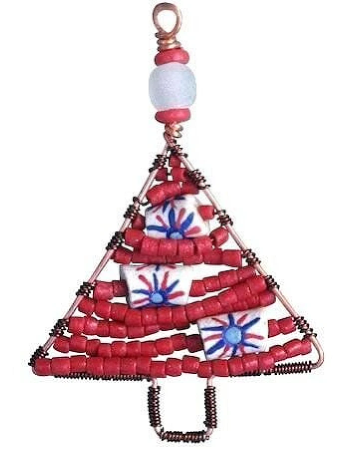 Global Mamas Upcycling Christbaumschmuck - Weihnachtsbaum - S/L - Rainbow/Weiß/Rot - Weihnachten - Geschenkdeko - Weihnachtsdeko