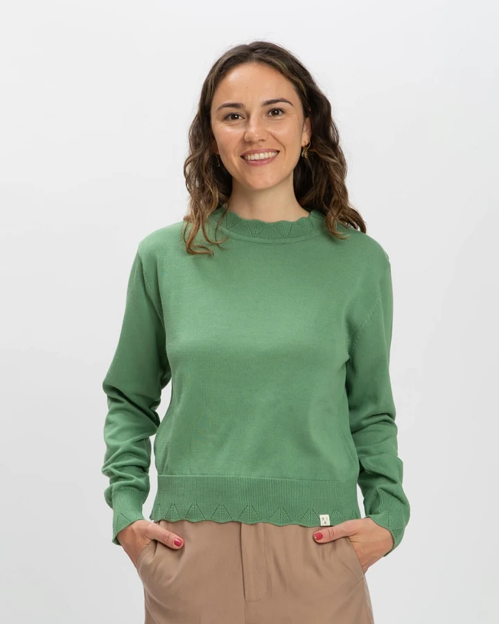 MATONA Damen vegan Blumenpulli Bohne Grün