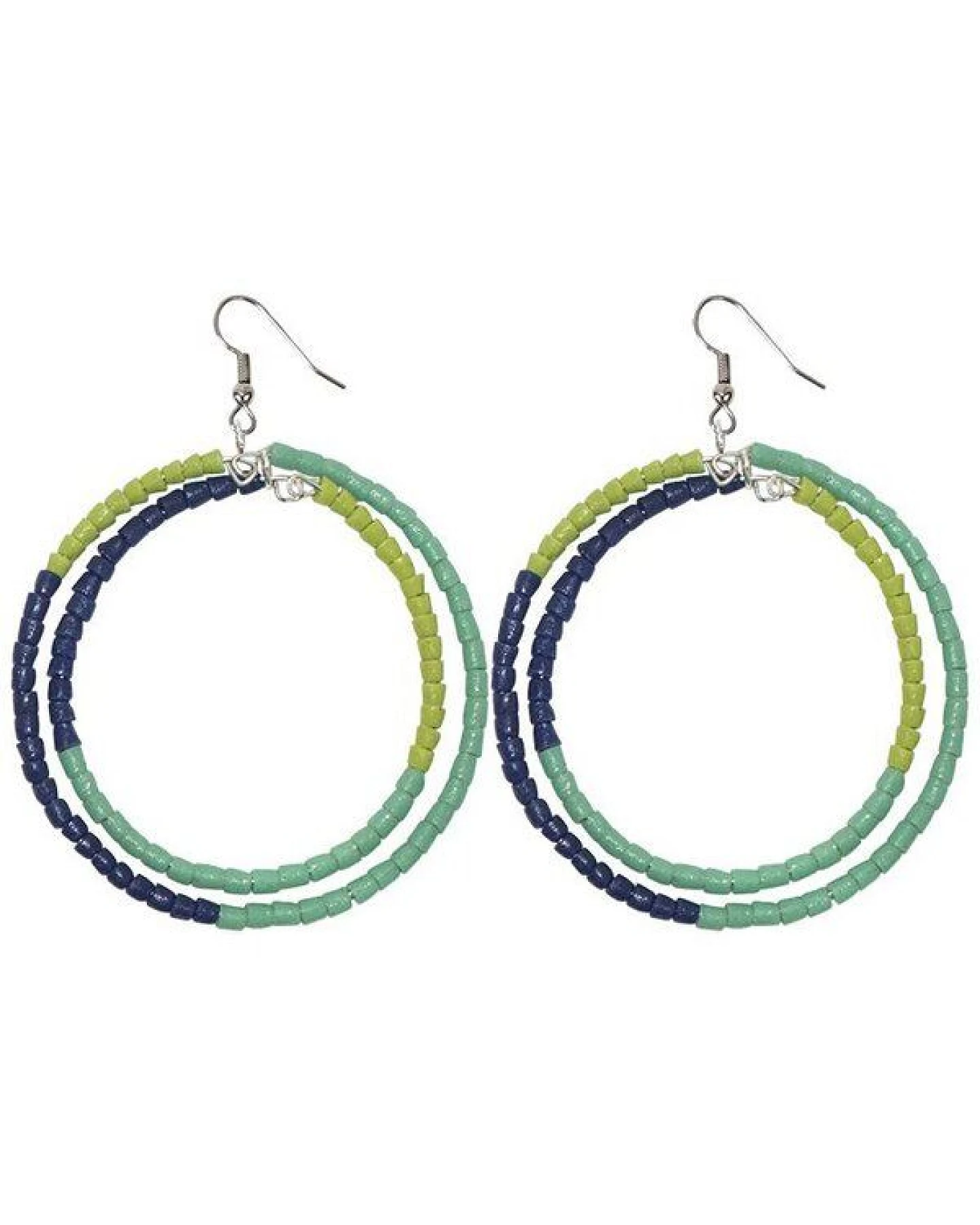 Hoop & Kreole Ohrringe - Sage/Lemon/Peach/Light Blue - 6cm - Upcycling & Fair Trade by Global Mamas – Ansicht 2