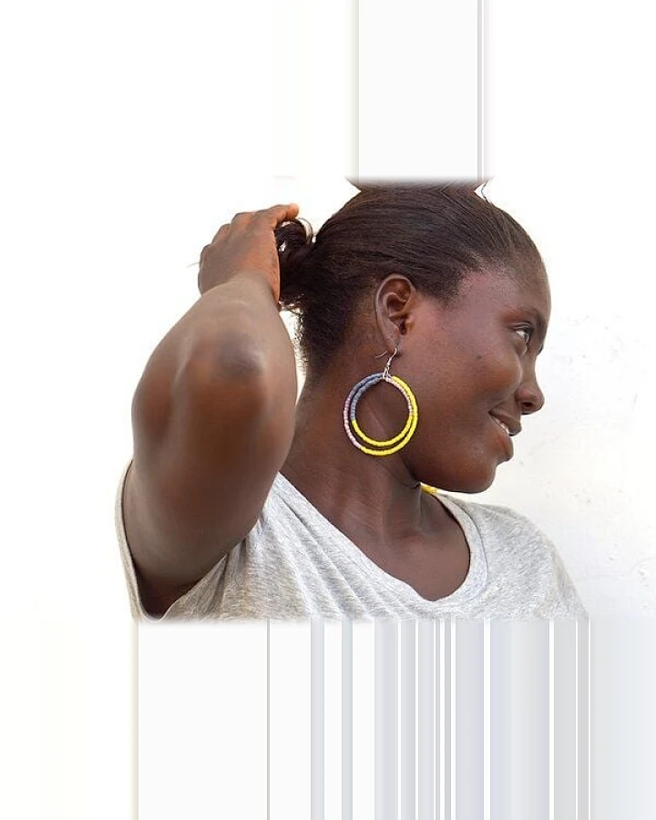 Hoop & Kreole Ohrringe - Sage/Lemon/Peach/Light Blue - 6cm - Upcycling & Fair Trade by Global Mamas