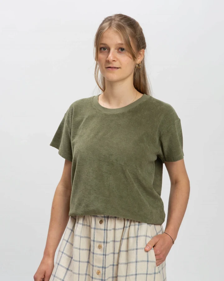 MATONA Damen vegan Frottee T-Shirt Olivgrün