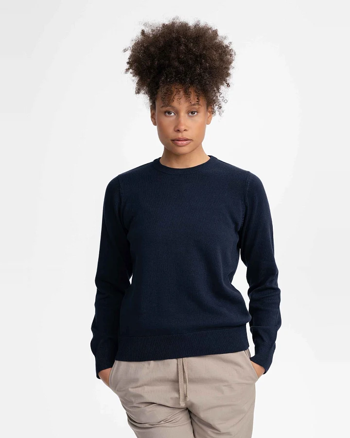 MELA Damen vegan Strickpullover Feinstrick Dhana Marineblau