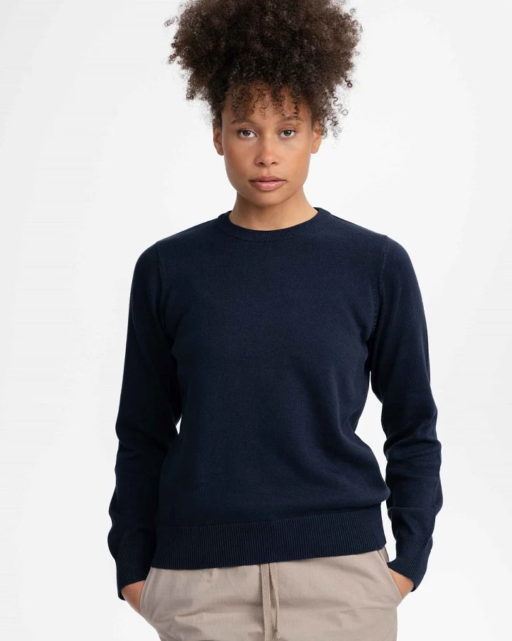 MELA Damen vegan Strickpullover Feinstrick Dhana Marineblau