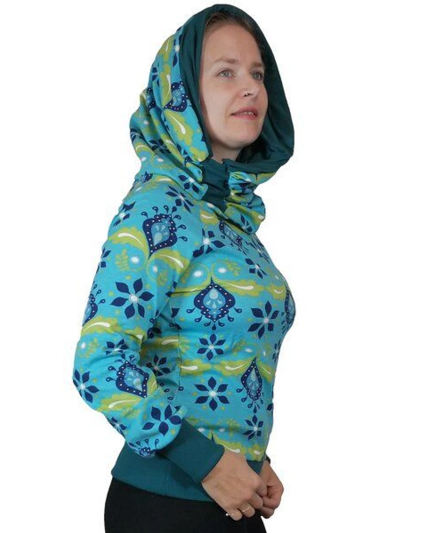 liebewicht Kapuzenpullover Longshirt KapOn Jersey gemustert blau/bunt kurz – Ansicht 2