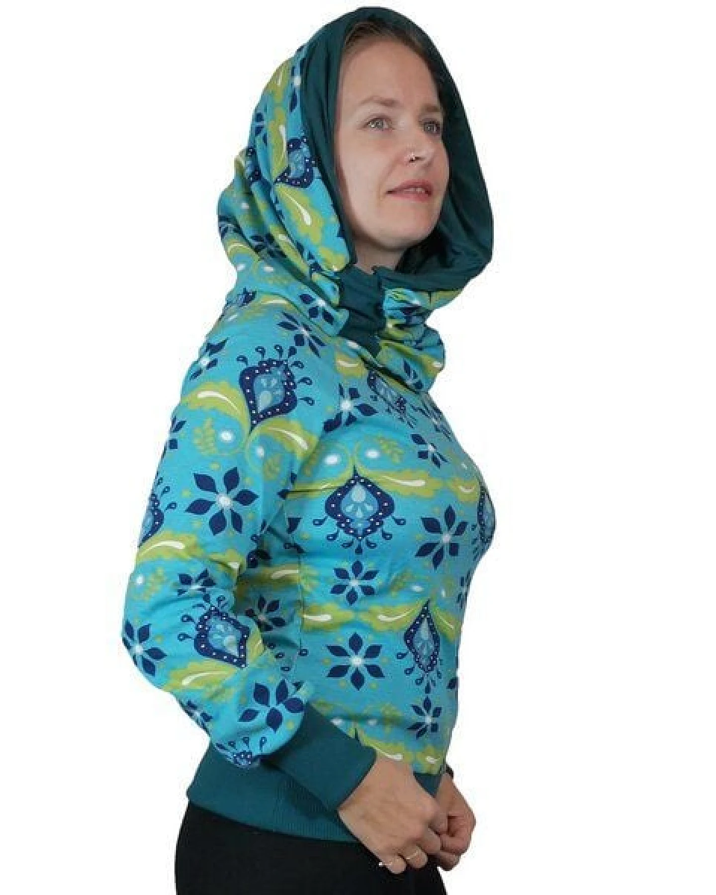 liebewicht Kapuzenpullover Longshirt KapOn Jersey gemustert blau/bunt kurz – Ansicht 2