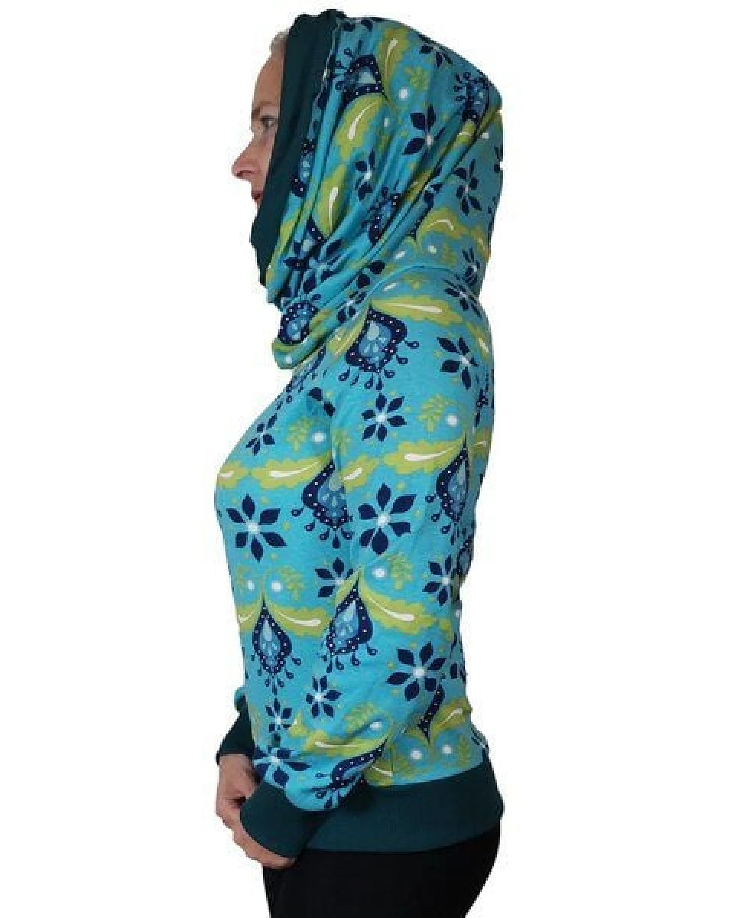 liebewicht Kapuzenpullover Longshirt KapOn Jersey gemustert blau/bunt kurz – Ansicht 3
