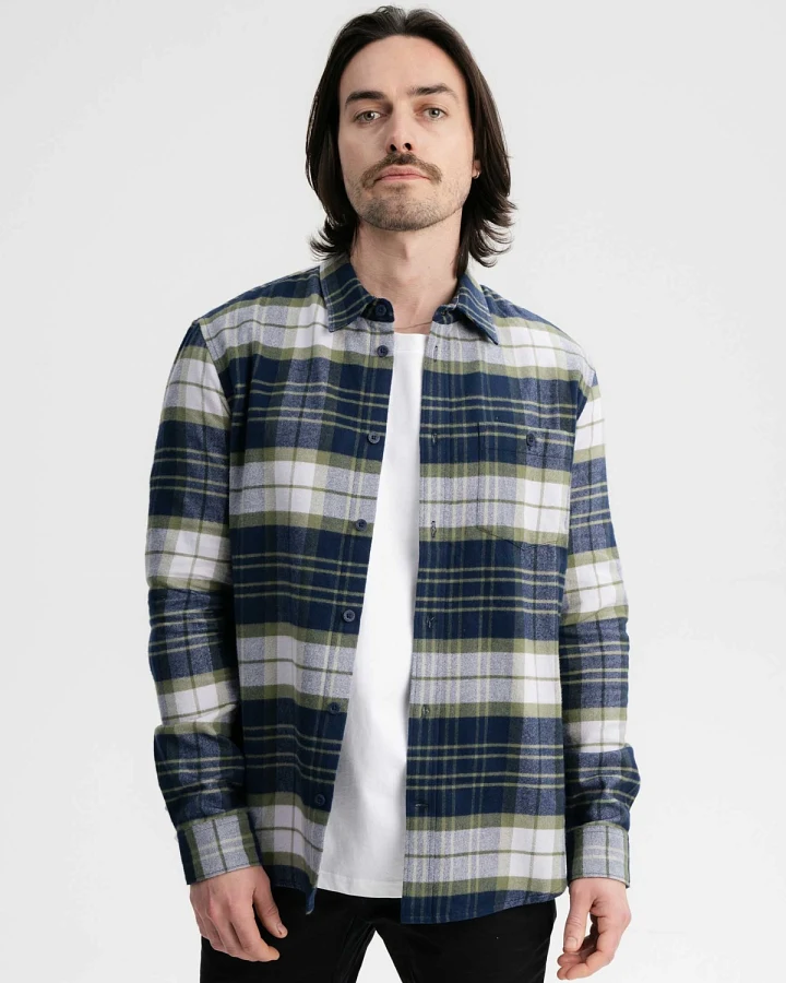 MELA Herren vegan Hemd Flanell Sahel Navy / Lavendel Check