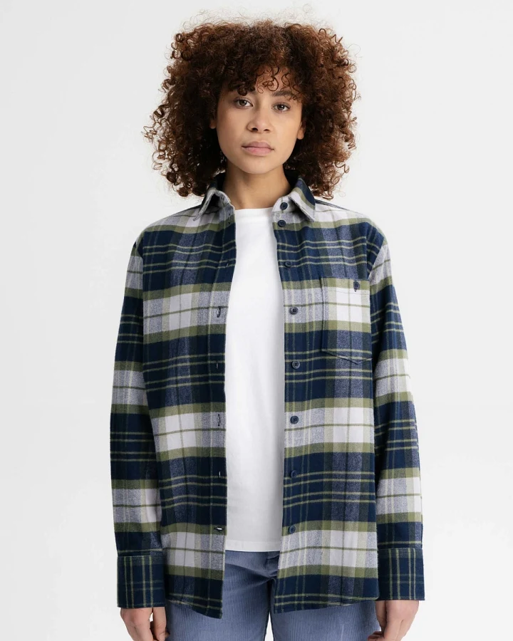 MELA Damen vegan Hemd Flanell Akhela Marine / Lavendel