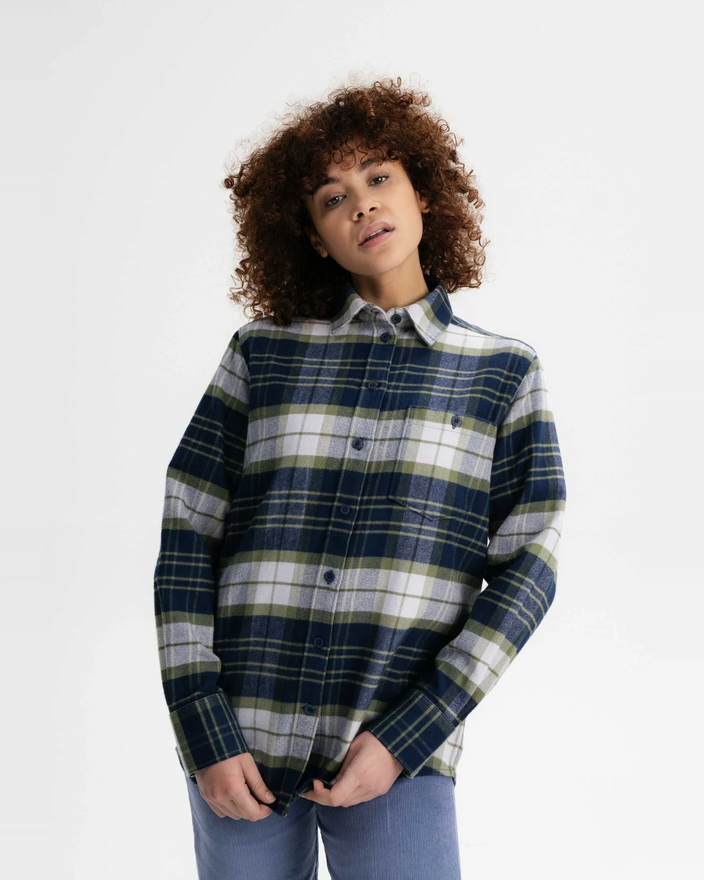 MELA Damen vegan Hemd Flanell Akhela Marine / Lavendel – Ansicht 2