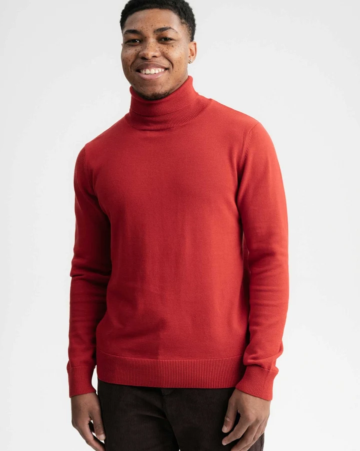 MELA Herren vegan Feinstrick-Rollkragenpullover Kanja Granatapfel