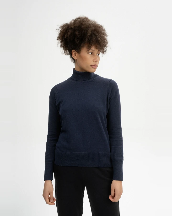 MELA Damen vegan Feinstrick-Rollkragenpullover Mayura Marineblau