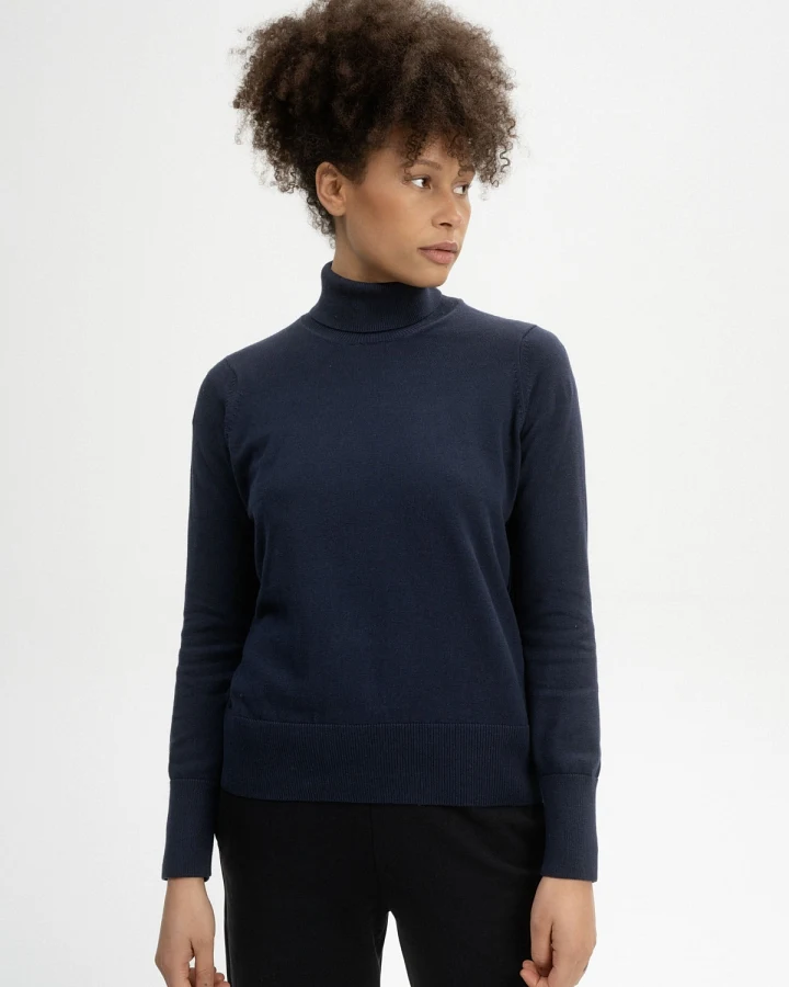 MELA Damen vegan Feinstrick-Rollkragenpullover Mayura Marineblau