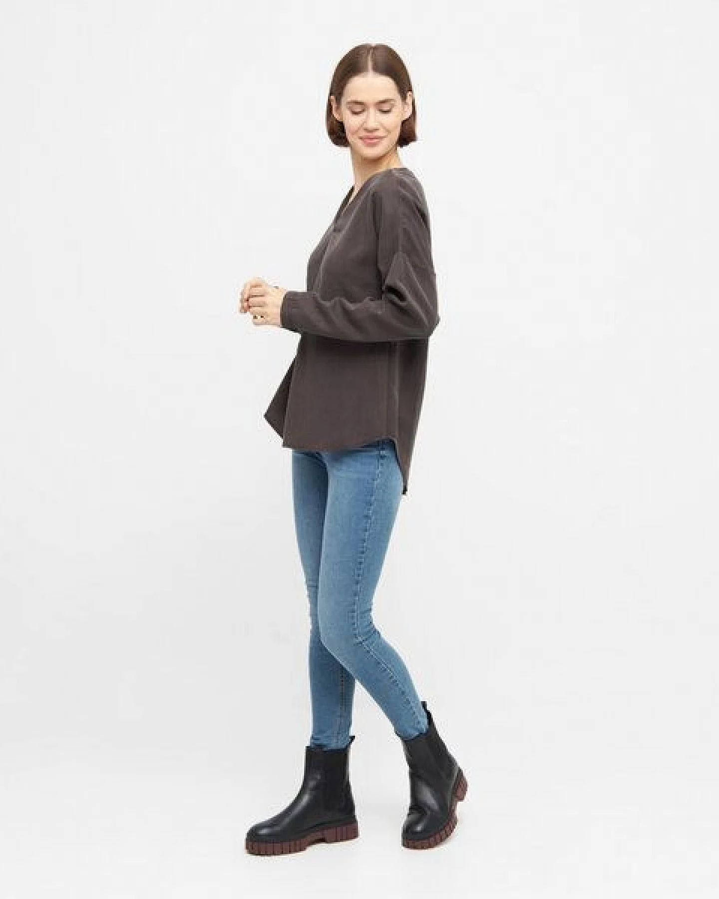 WiDDA berlin Langarm Bluse "BEATA" aus Tencel® in Dunkelgrau – Ansicht 3