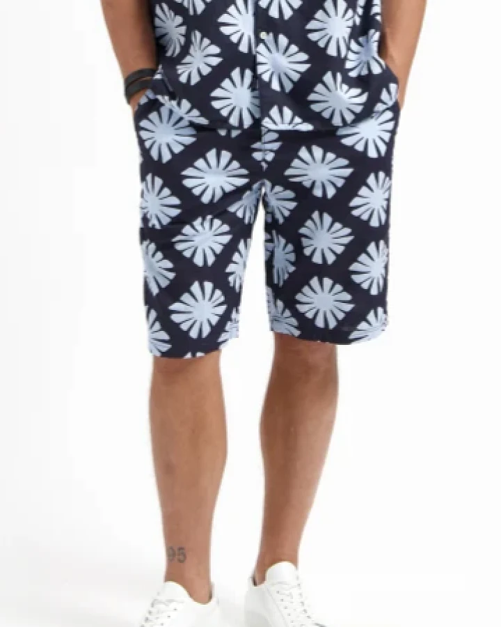Kuyichi Herren vegan Shorts Tyler Bedruckt Mitternachtsblau