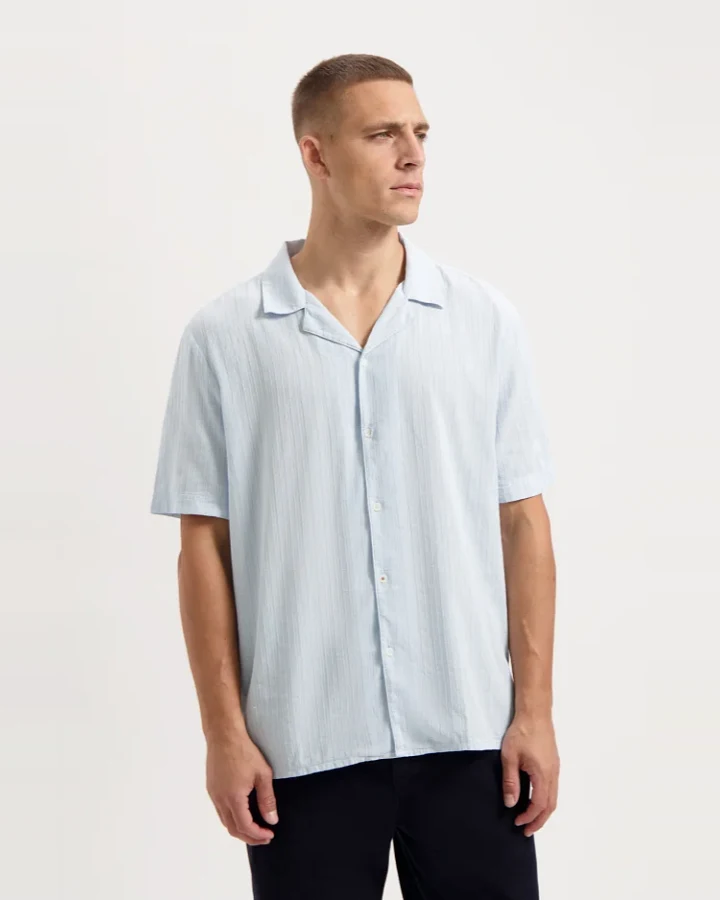 Kuyichi Herren vegan Hemd Robby Ss Skyway Blau