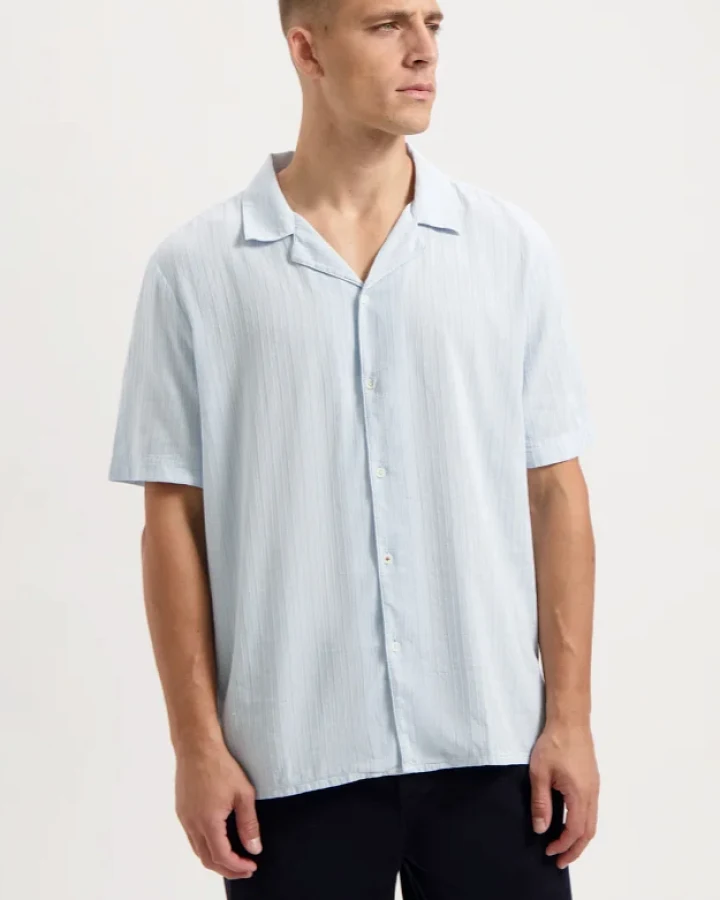 Kuyichi Herren vegan Hemd Robby Ss Skyway Blau